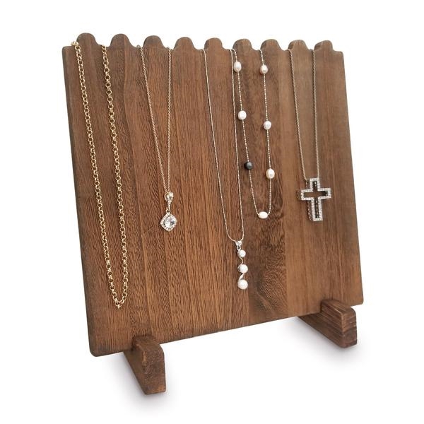 NEW STANDING CORK & WOOD NECKLACE DISPLAY for JEWELRY BEAUTIFUL FORM 8.5" x 6.5" 