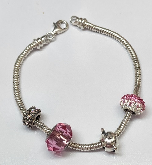 Pandora Inspired Love Mom Pink Charm Bead Bracelet